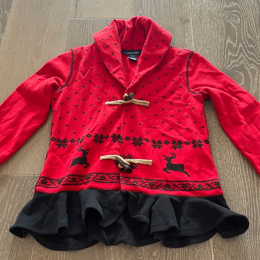 Ralph Lauren shawl collar horn duffle cardigan ruffled